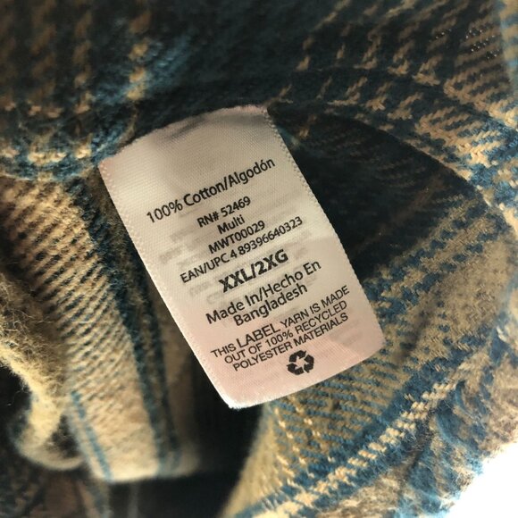 Free Assembly Mens Flannel Shirt Button Down Chest Pockets Plaid Blue Beige XXL - Picture 4 of 4